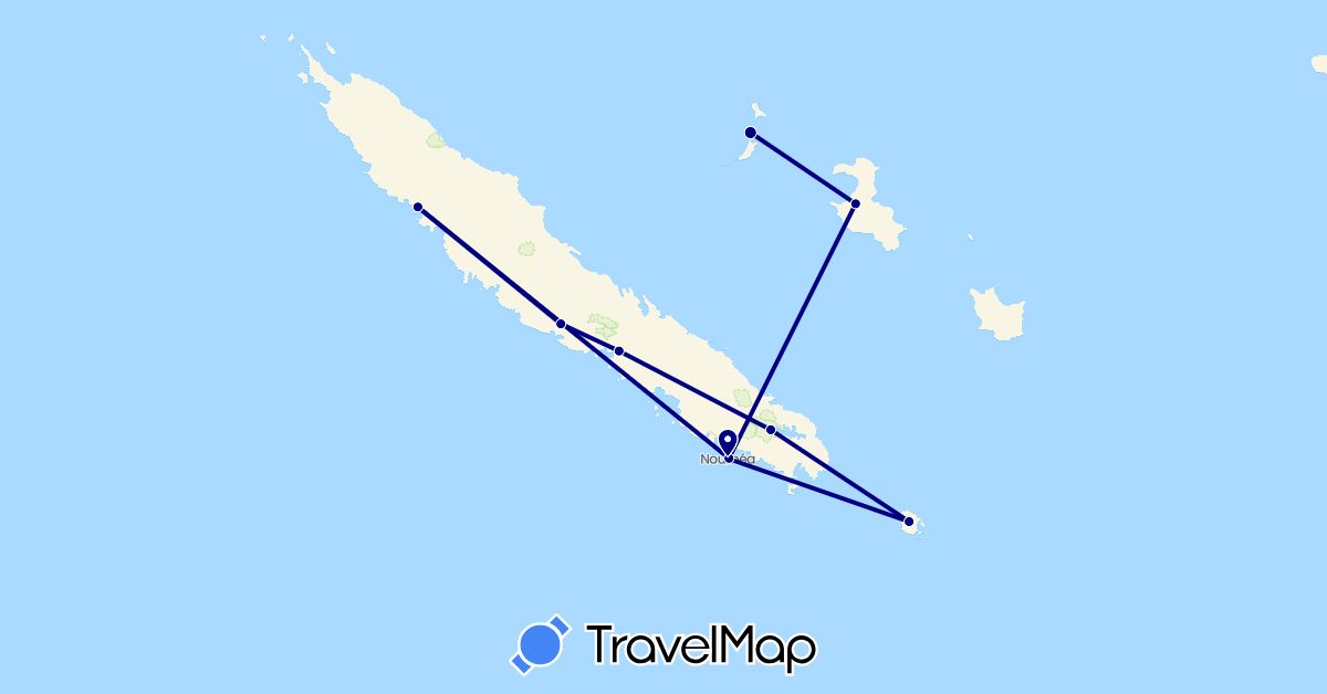 TravelMap itinerary: driving in France, New Caledonia (Europe, Oceania)